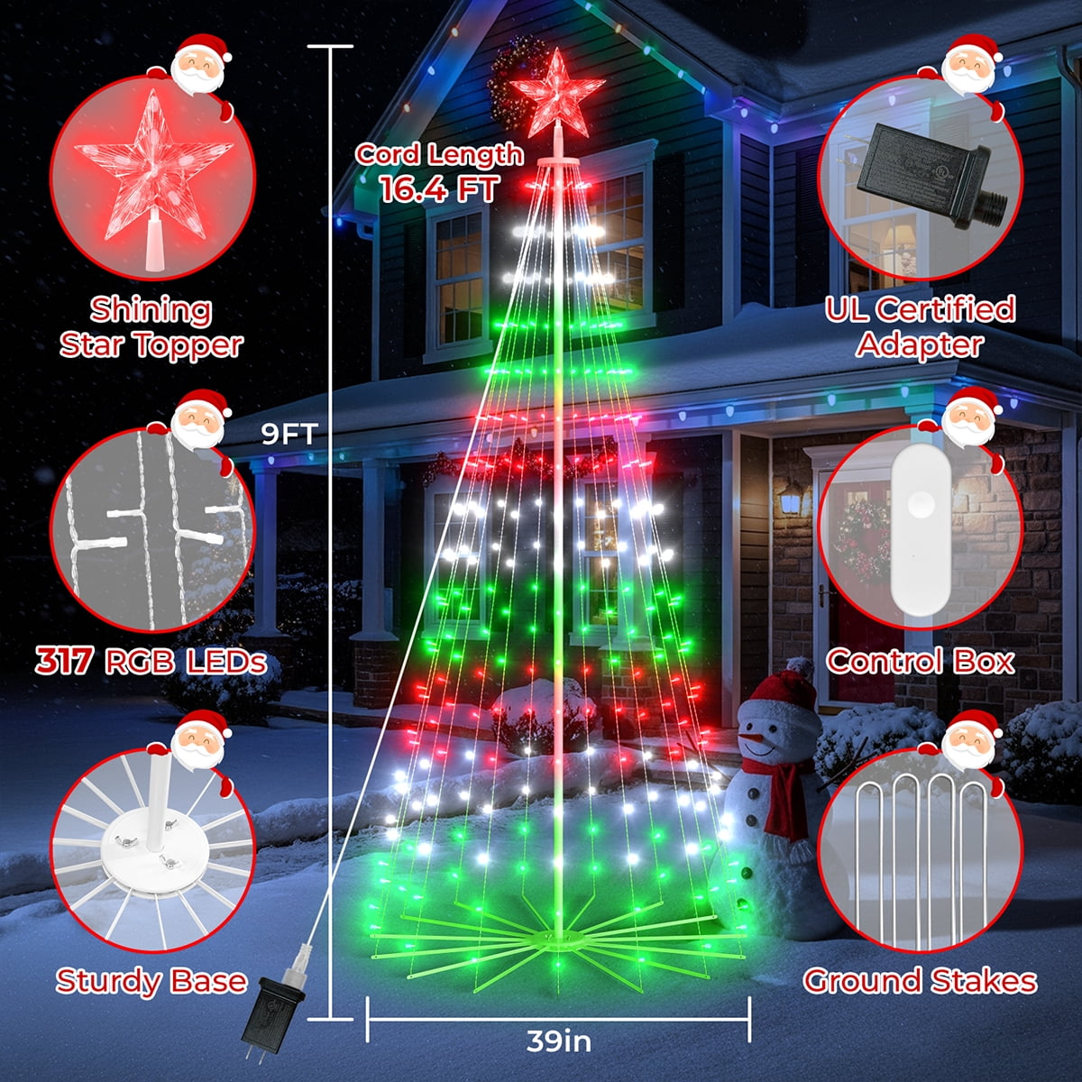 8FT 236 LED Christmas Cone Tree Smart Light with 58 Modes DIY Timer Remote Dimmable Artificial Christmas Tree for Porch Yard Patio Indoor Outdoor Xmas Holiday Decor