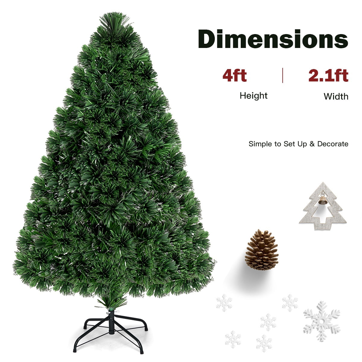 Topbuy 4'Fiber Optic Artificial PVC Christmas Tree w/ Met