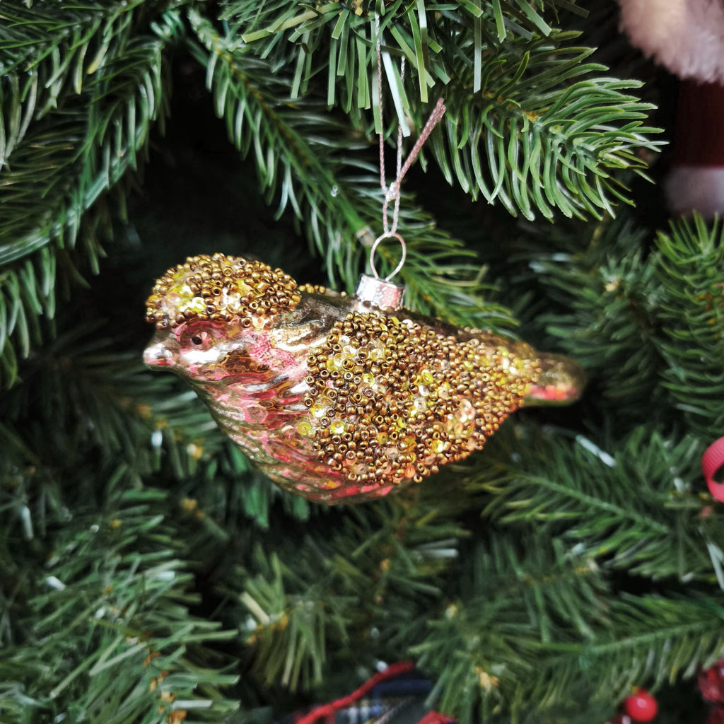 Brown Beaded Glass Bird Christmas Ornament, 2.8", by Holiday Time