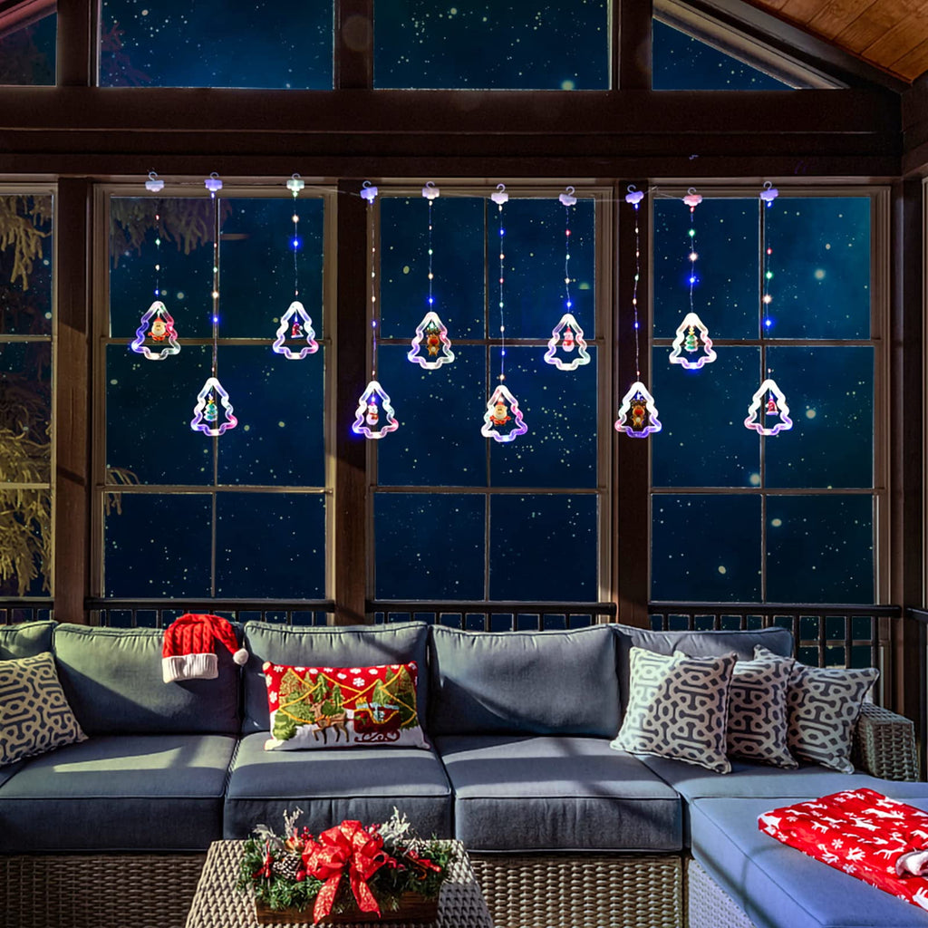 WILLED Christmas String Lights, 120 LED Window Curtain Lights with Christmas Ornaments, 9.8ft USB Powered Warm White Waterproof Fairy Lights Indoor Outdoor for Xmas Tree Patio Garden Party Home Decor