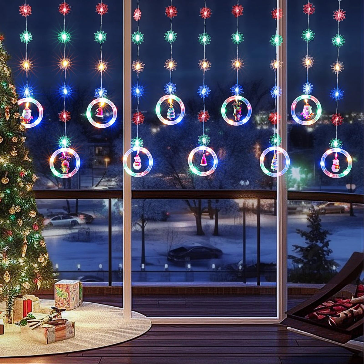 WILLED Christmas String Lights, 120 LED Window Curtain Lights with Christmas Ornaments, 9.8ft USB Powered Warm White Waterproof Fairy Lights Indoor Outdoor for Xmas Tree Patio Garden Party Home Decor