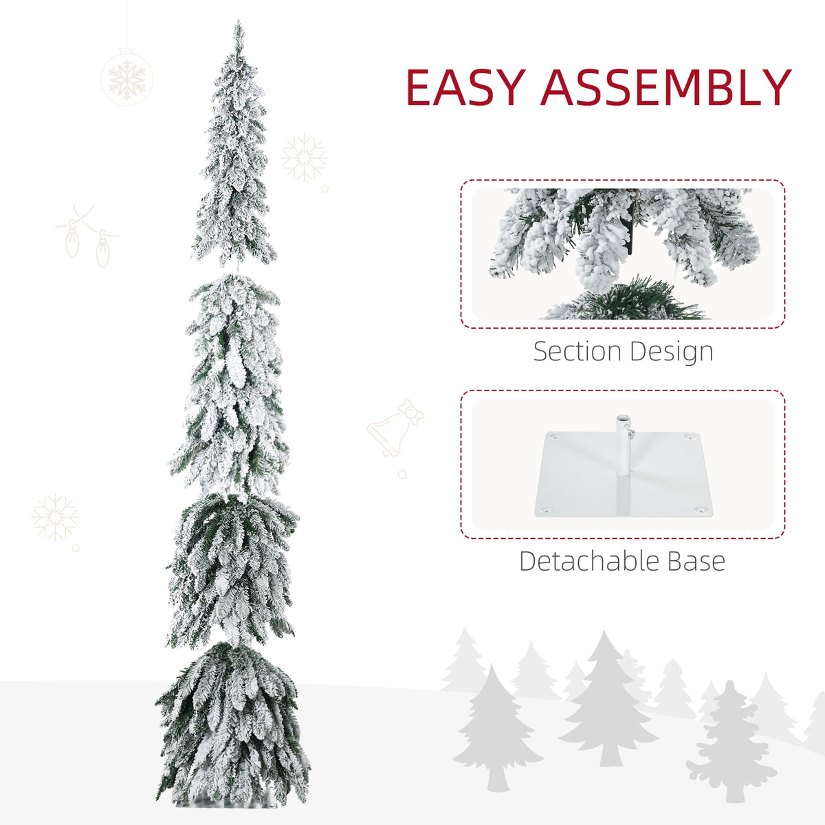 HOMCOM 4' Downswept Slim Snow Artificial Christmas Tree with LED Lights
