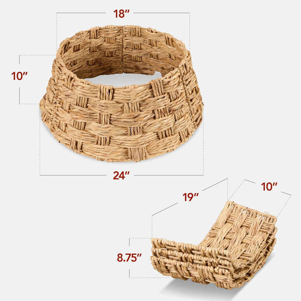Best Choice Products 24in Basket Woven Hyacinth Christmas Tree Collar, Skirt Accessory w/ Cord Cut-Out- Espresso