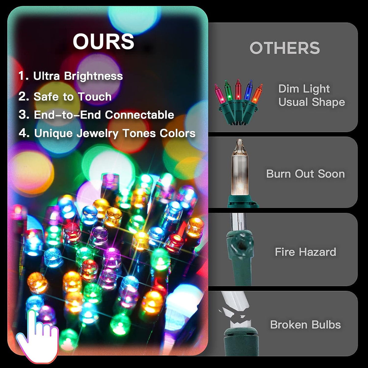 Silensys 68Ft 205 LEDs Christmas String Lights,8 Modes Timer Chritsmas Tree Lights, Multi Colored for Indoor Outdoor Party Yard Garden