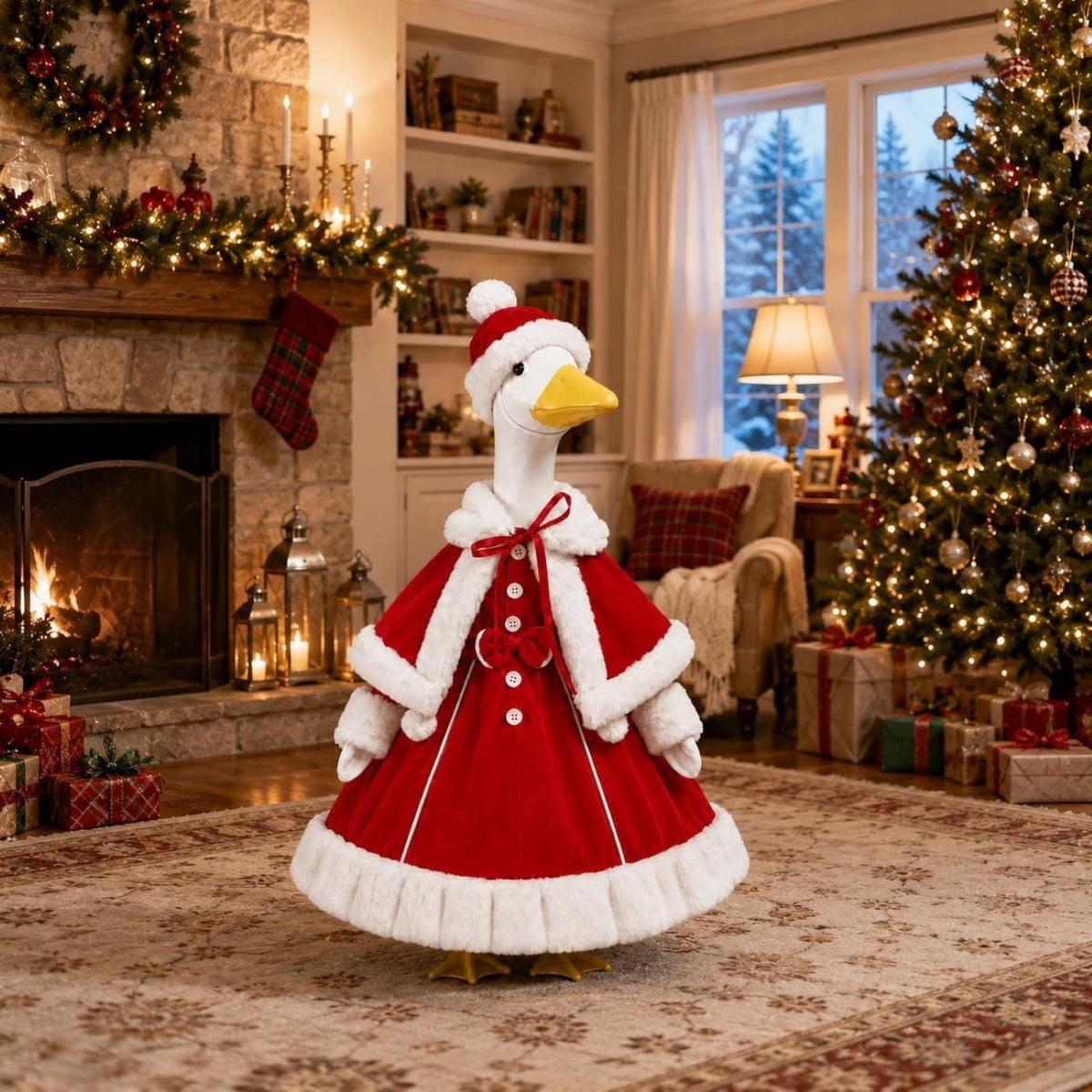 Aurorax Christmas Goose Clothes for Cement Goose Porch Goose 23"/17",Porch Goose Outfit 19 inch,Red Holiday Porch Goose Clothing Accessories for Garden Lawn Yard