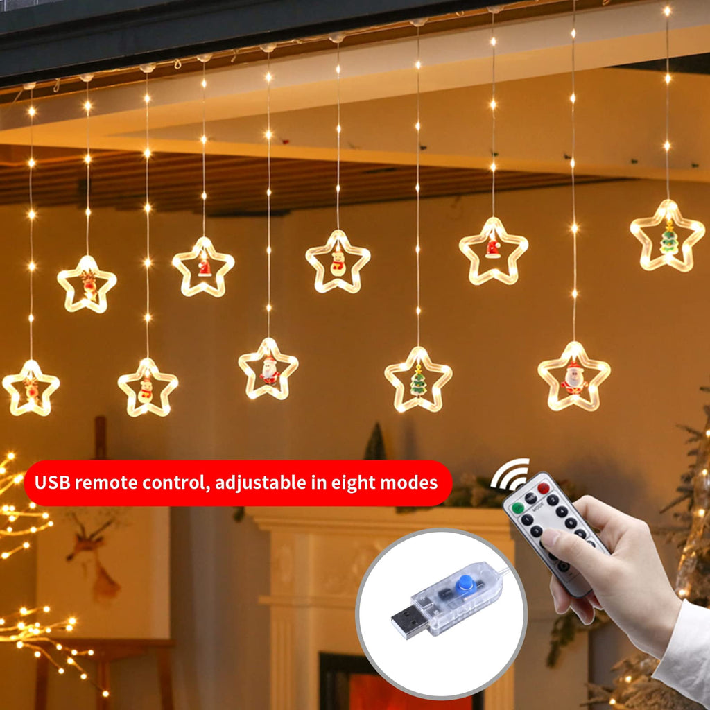 WILLED Christmas String Lights, 120 LED Window Curtain Lights with Christmas Ornaments, 9.8ft USB Powered Warm White Waterproof Fairy Lights Indoor Outdoor for Xmas Tree Patio Garden Party Home Decor