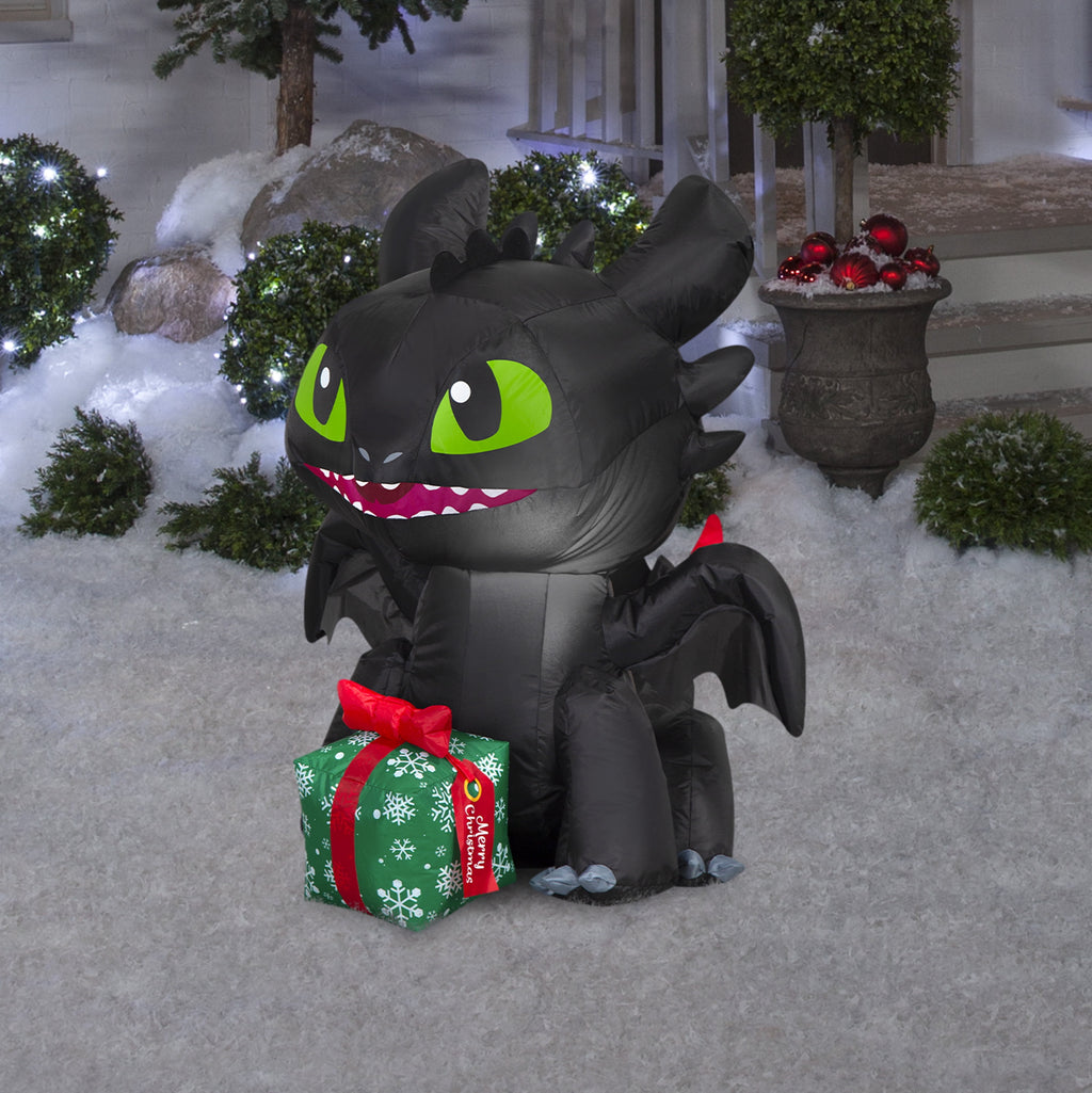3' Gemmy Airblown Inflatable Toothless the Dragon w/ Christmas Present Yard Decoration 887884