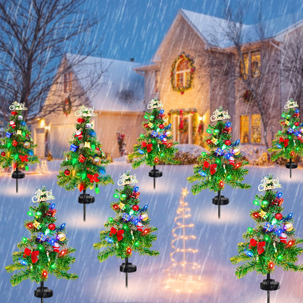 Gnmfd Solar Christmas Tree Outdoor Decorative LED Lights, Bow and Merry Christmas Ground Insert Lights, Waterproof Yard Holiday Lighting for Porch Garden Patio Landscape Decoration