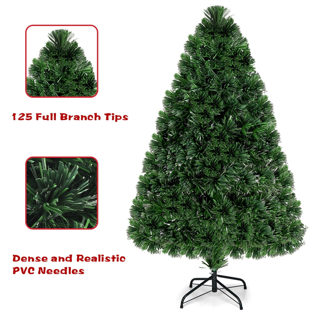 Costway 6Ft Pre-Lit Fiber Optic PVC Christmas Tree Metal Holiday