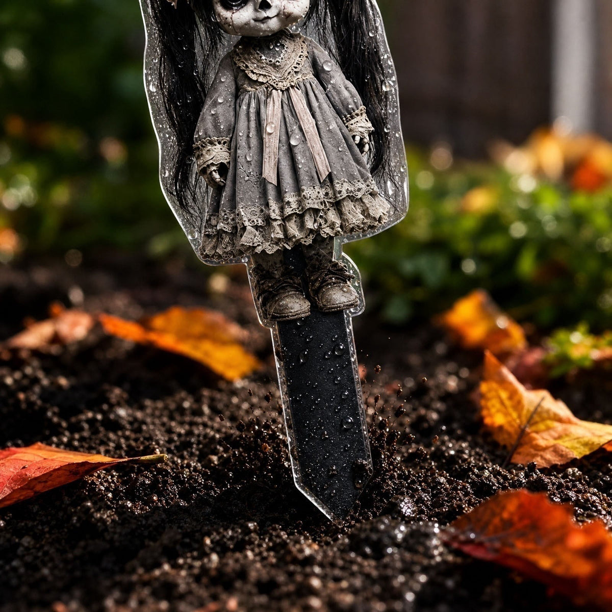erdimoy 7.87in Tall Creepy Vintage Horror Doll Yard Stakes, 2D Waterproof Acrylic Spooky Ghost Doll Lawn Plug-In Ornaments, Scary Graveyard Garden Pathway Decor for Halloween Outdoor