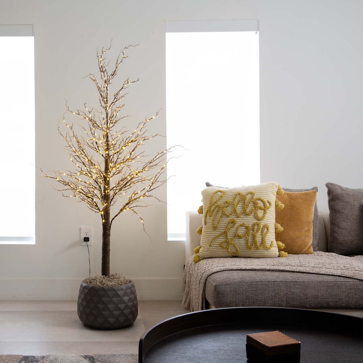 Nearly Natural Pre-Lit Brown Twig Artificial Christmas Tree - 4' - Warm White LED Lights