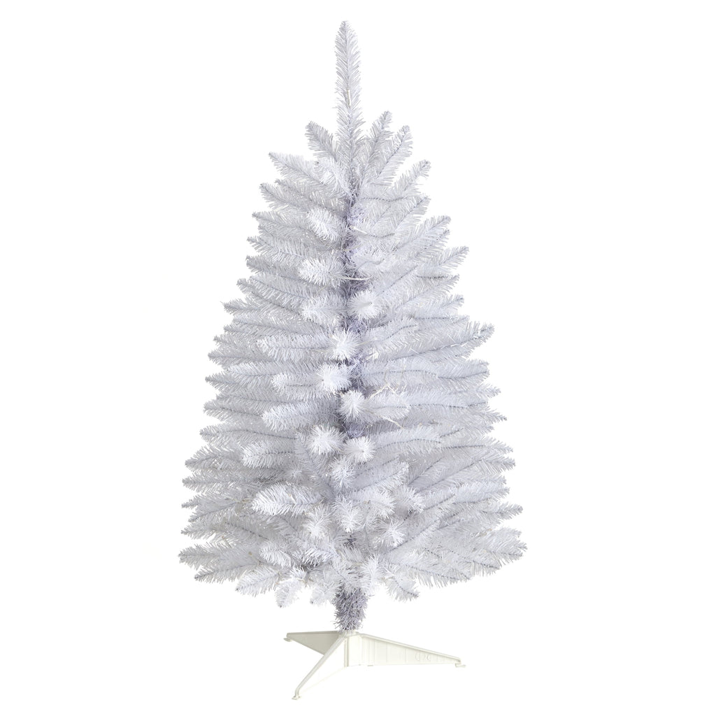 Nearly Natural 3' White Slim Artificial Christmas Tree Prelit 50 Warm White LED Lights