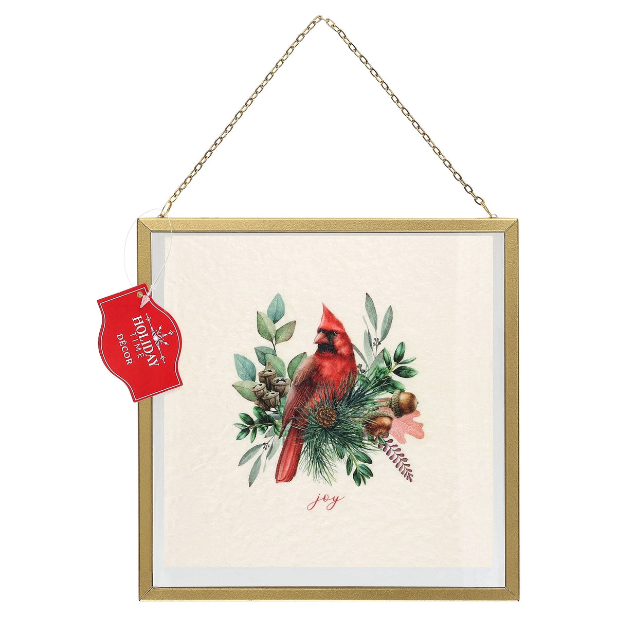 Double-Sided Santa and Cardinal Framed Christmas Wall Art, Multicolor, 8" x 8", by Holiday Time