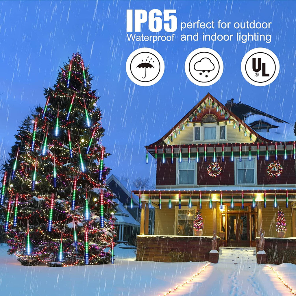 Christmas Lights, Meteor Shower Icicle String Lights, 18 Inches 8 Tubes 288 LED Christmas Lights Outdoor Dropping Lights, Hanging Falling Rain Lights Holiday Christmas Tree Lights, Blue