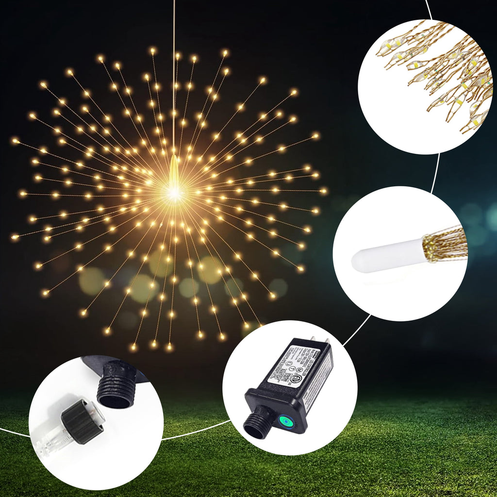 5-Pack LED Firework Lights, 450 LED Starburst String Lights with 8 Modes, Plug In Waterproof Fairy Christmas Lights for Garden Patio Indoor Outdoor Decor, Cool White