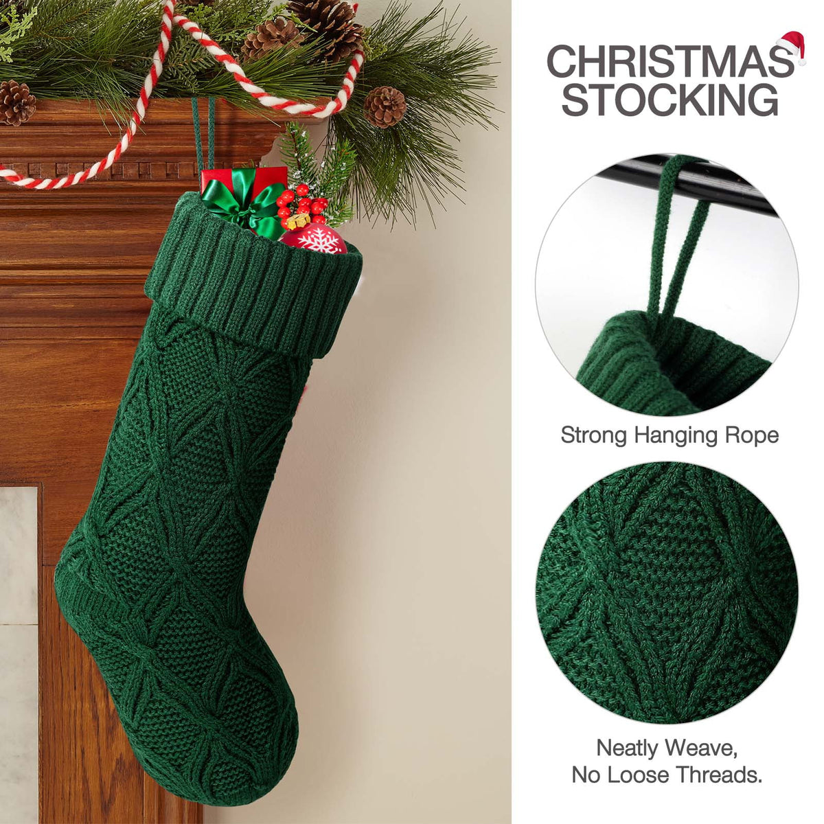Ayieyill 6pcs Christmas Stockings Large Knitted Xmas Stockings 18 Inches Fireplace Hanging Stockings for Family Holiday Christmas Decoration