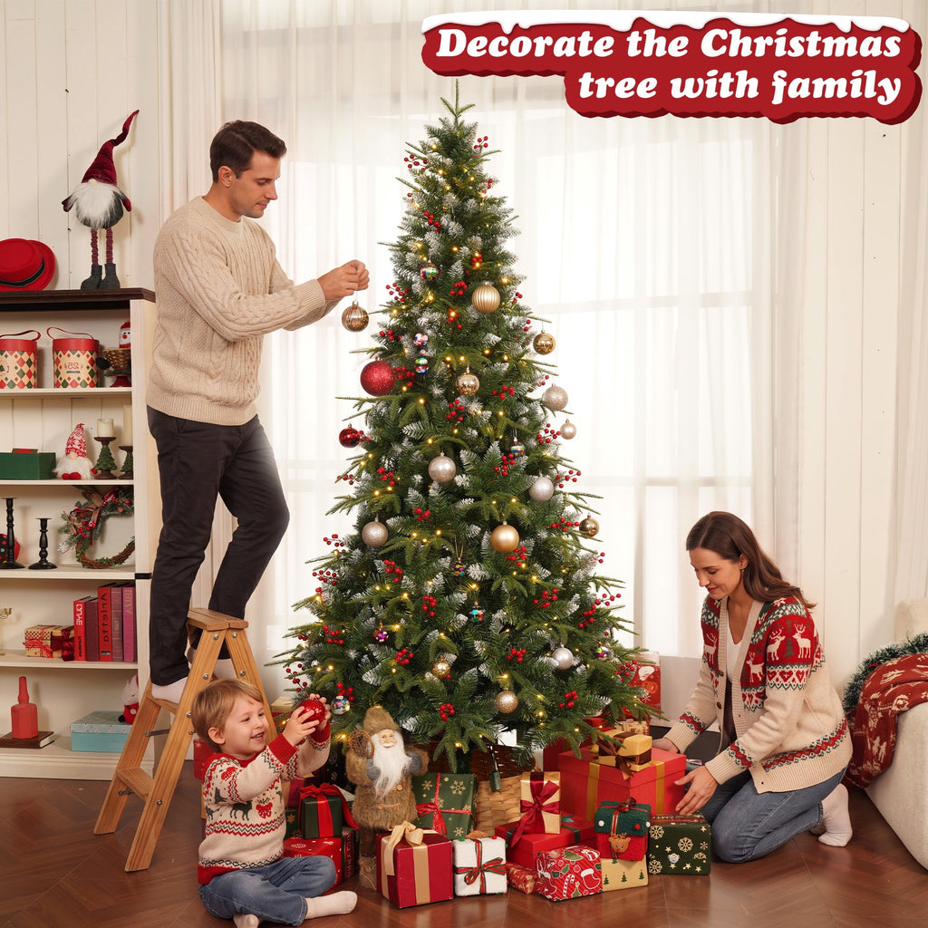 Yexmas 7.5ft Pre-Lit Artificial Christmas Trees,Green Xmas Tree with Large Christmas Tree Storage Bag,Berries, Realistic Artificial Christmas Trees for Home, Office, Party Decoration