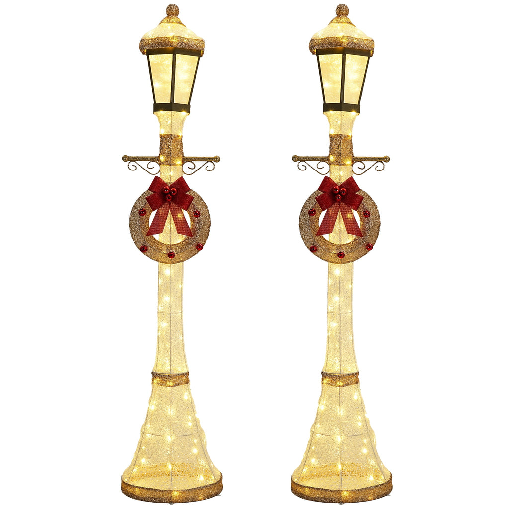 FOOWIN 6FT Christmas Lamppost Set of 2, Outdoor Christmas Lamp Post Decoration with 120 LED Lights, Holiday Porch Lamp Post Decor, Gold
