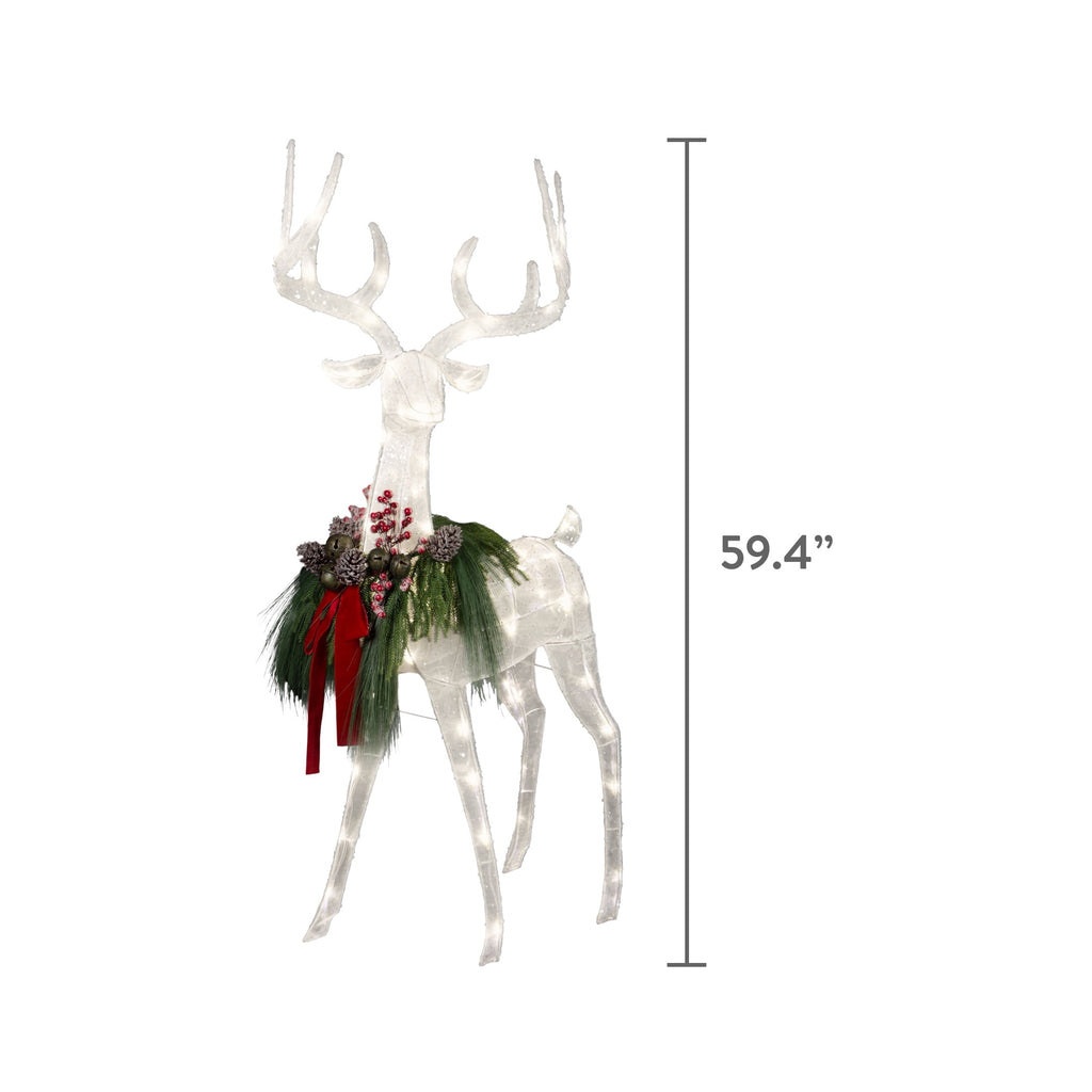 Indoor/Outdoor Lighted Velvet and Frosted Reindeer with Wreath Christmas Decoration with 70 LED Lights, Warm White, 4.95', by Holiday Time