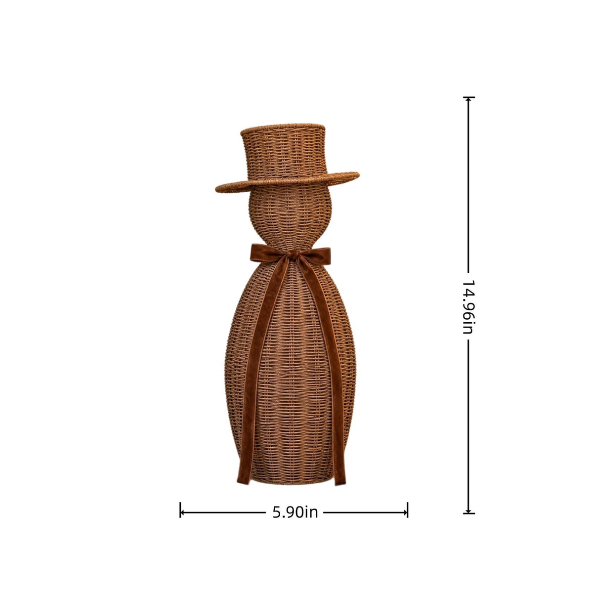 FeiBiQiuBi 14.9" Resin Rattan Style Snowman, Rustic Snowman Decorations with Bow, Woven Natural Style Freestanding Design Winter Farmhouse Decor for Home Kitchen Garden, Holiday Table Mantel Decor