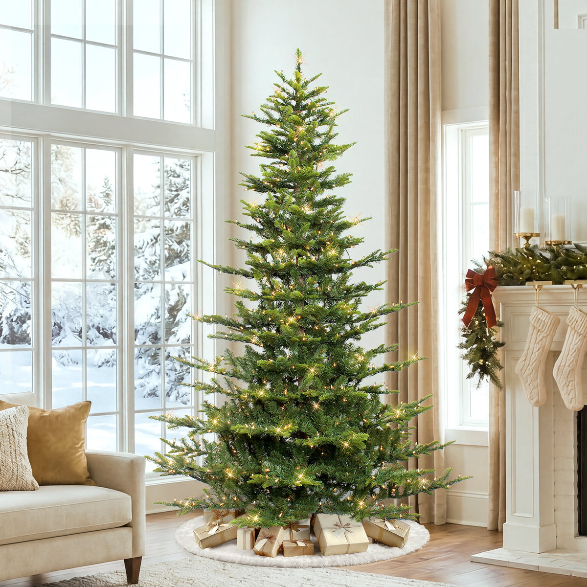 Puleo International Pre-Lit 7.5 ft Aspen Fir Artificial Christmas Tree with 700 Clear Lights