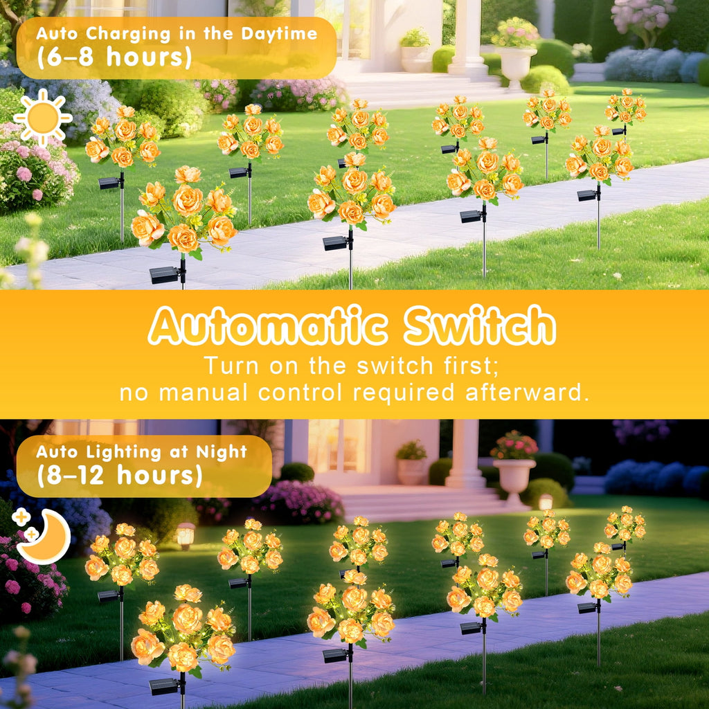 Qoosea Solar Garden Lights Outdoor Waterproof Decorative Flower New Upgraded 2 pack with 17 Butterfly Solar Lights for Garden Yard Outdoor Decor Pathway, Gifts for Mom