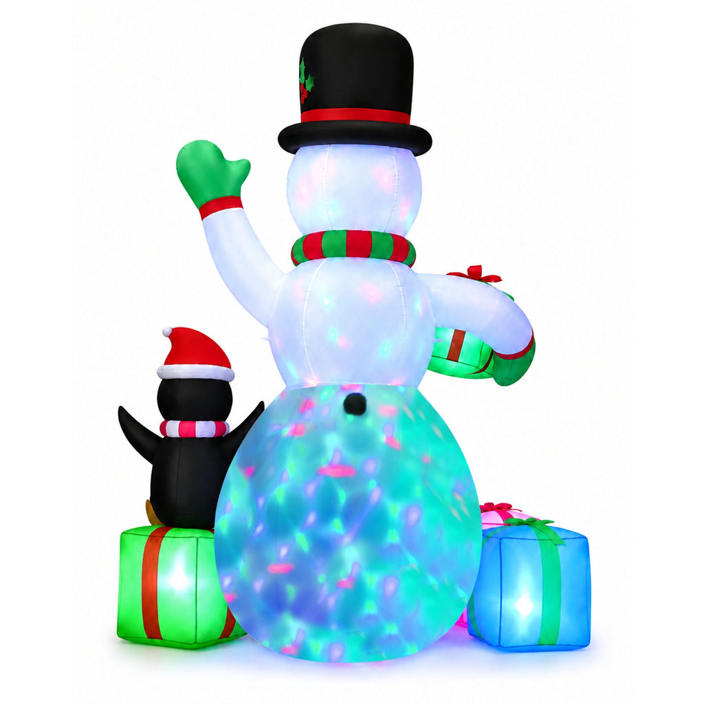 Yexmas 6FT Christmas Inflatables Snowman Blow Up Yard Decor with 360 Rotation Colorful Projector LED Light for Outdoor Christmas Party ,Garden and Lawn