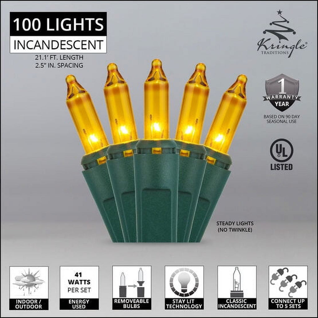 Kringle Traditions 100-Ct Clear White Christmas Lights, Party Wedding Bedroom Lights - 21' Green Wire