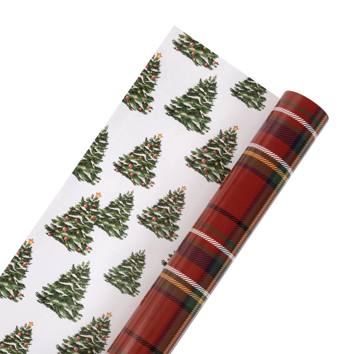 LaRibbons 30" x 33' Christmas Wrapping Paper Jumbo Roll, Traditional Tartan Plaid and Decorated Trees