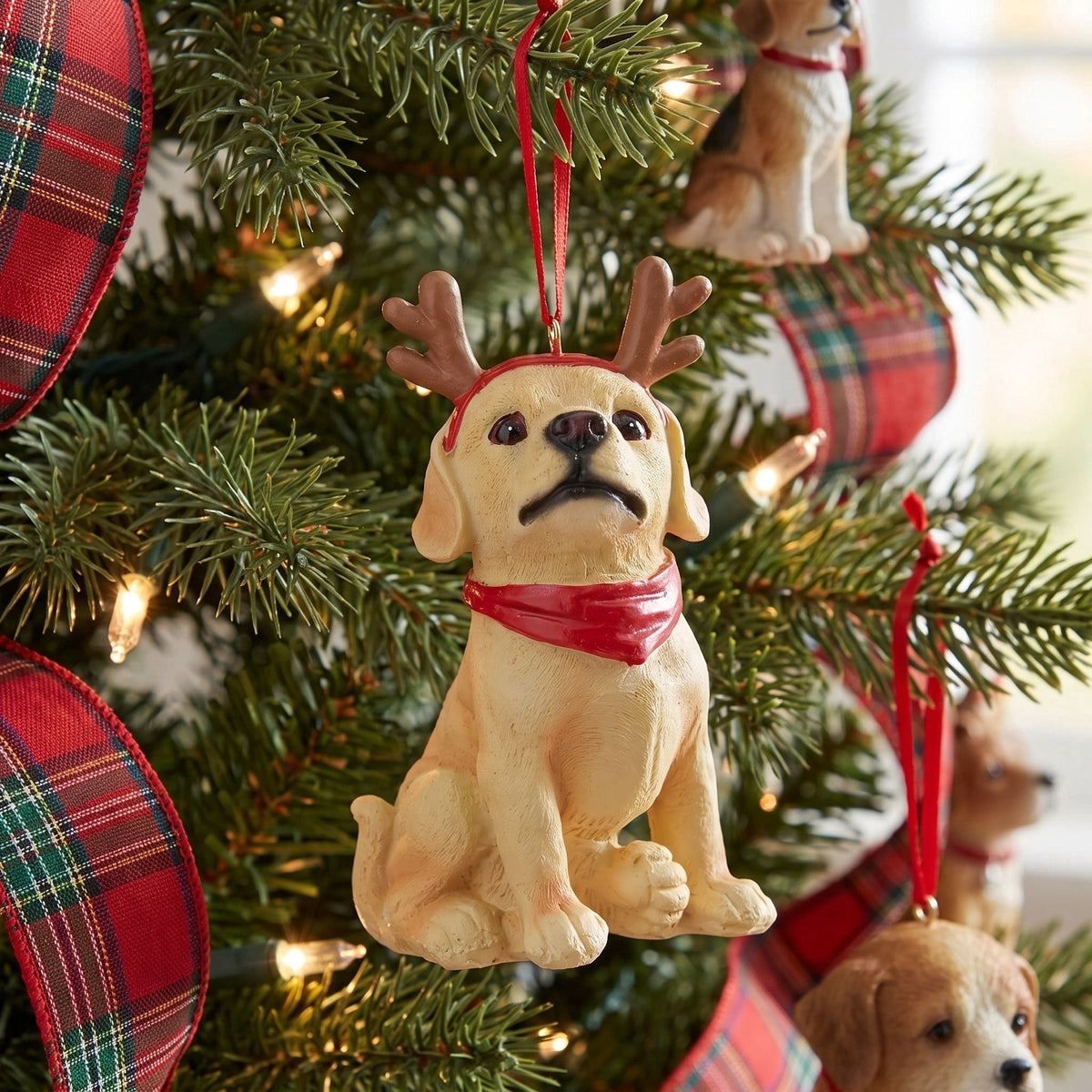 Yellow Labrador with Antlers Christmas Ornament, 5", by Holiday Time