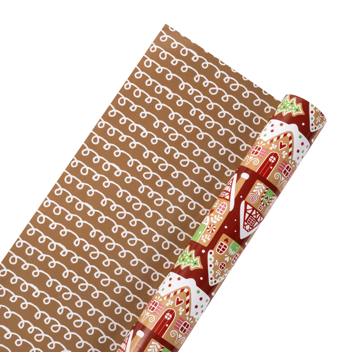 LaRibbons Christmas Wrapping Paper, 30" x 10' Holiday Reversible Gift Wrap Kit, Gingerbread Season