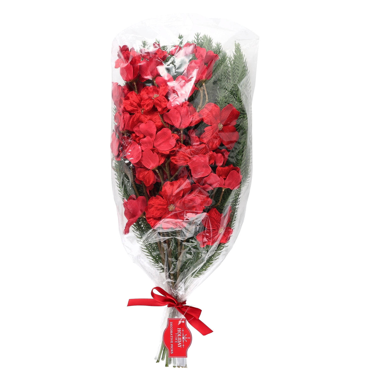 Red Dogwood Flowers and Greenery Decorative Christmas Picks, 21", by Holiday Time