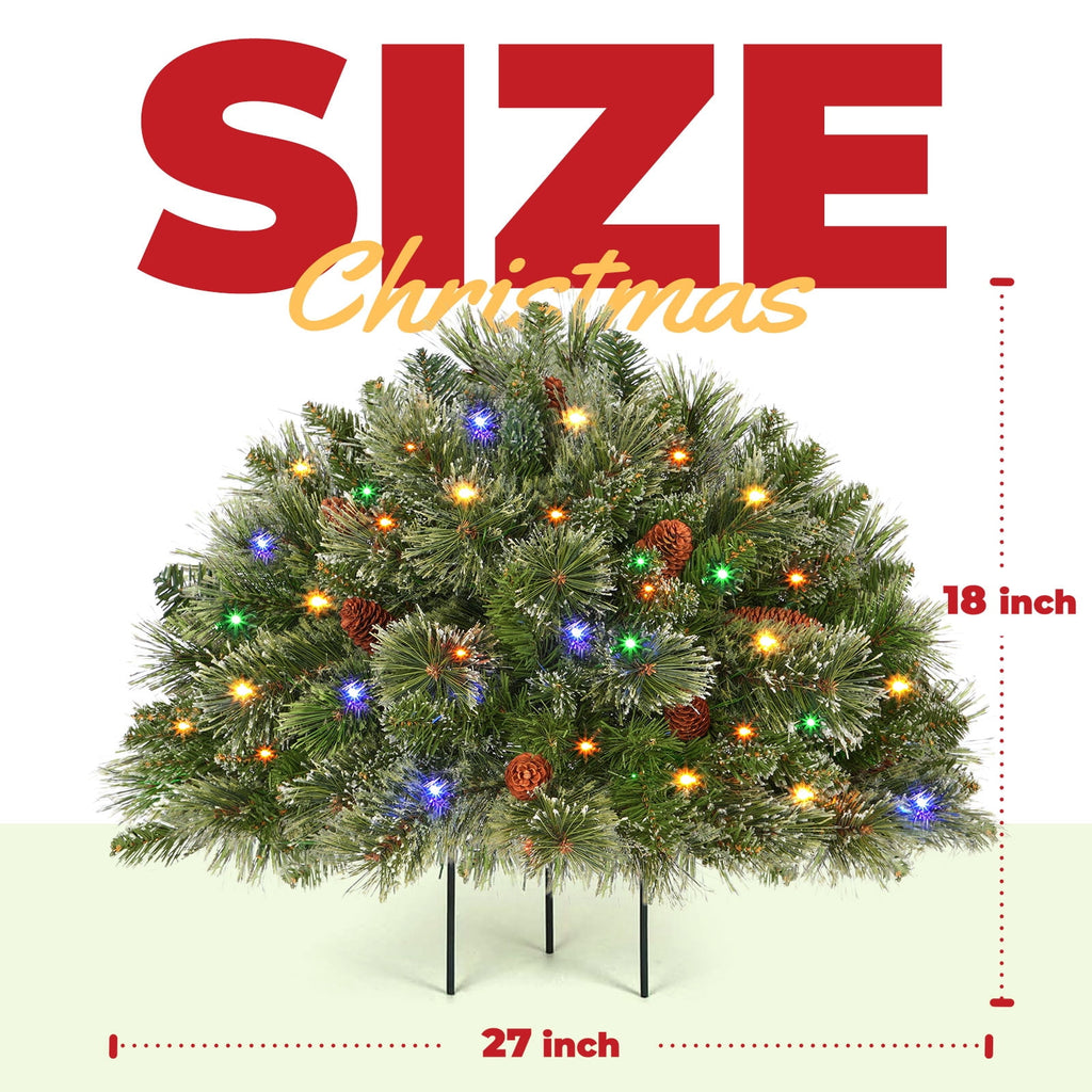 OasisCraft Outdoor Christmas Tree Frosted Urn Filler, Pre-lit Artificial Xmas Tree with Cones & Red Berries, 18 Inch Small Christmas Tree with 50 Warm Lights
