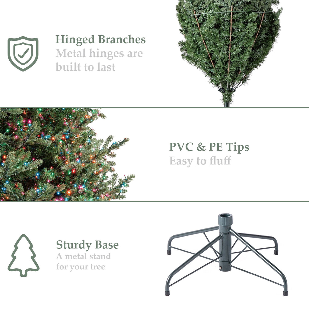 My Texas House 9' Pre-Lit Grand Spruce Green Artificial Christmas Tree with LumaDazzle Color-Changing Twinkle LED Lights, Quick Set, and Stand