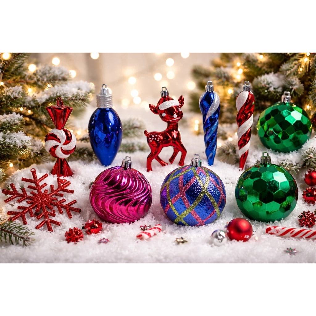 70-Count Bright Multicolor Shatterproof Christmas Ornaments, by Holiday Time