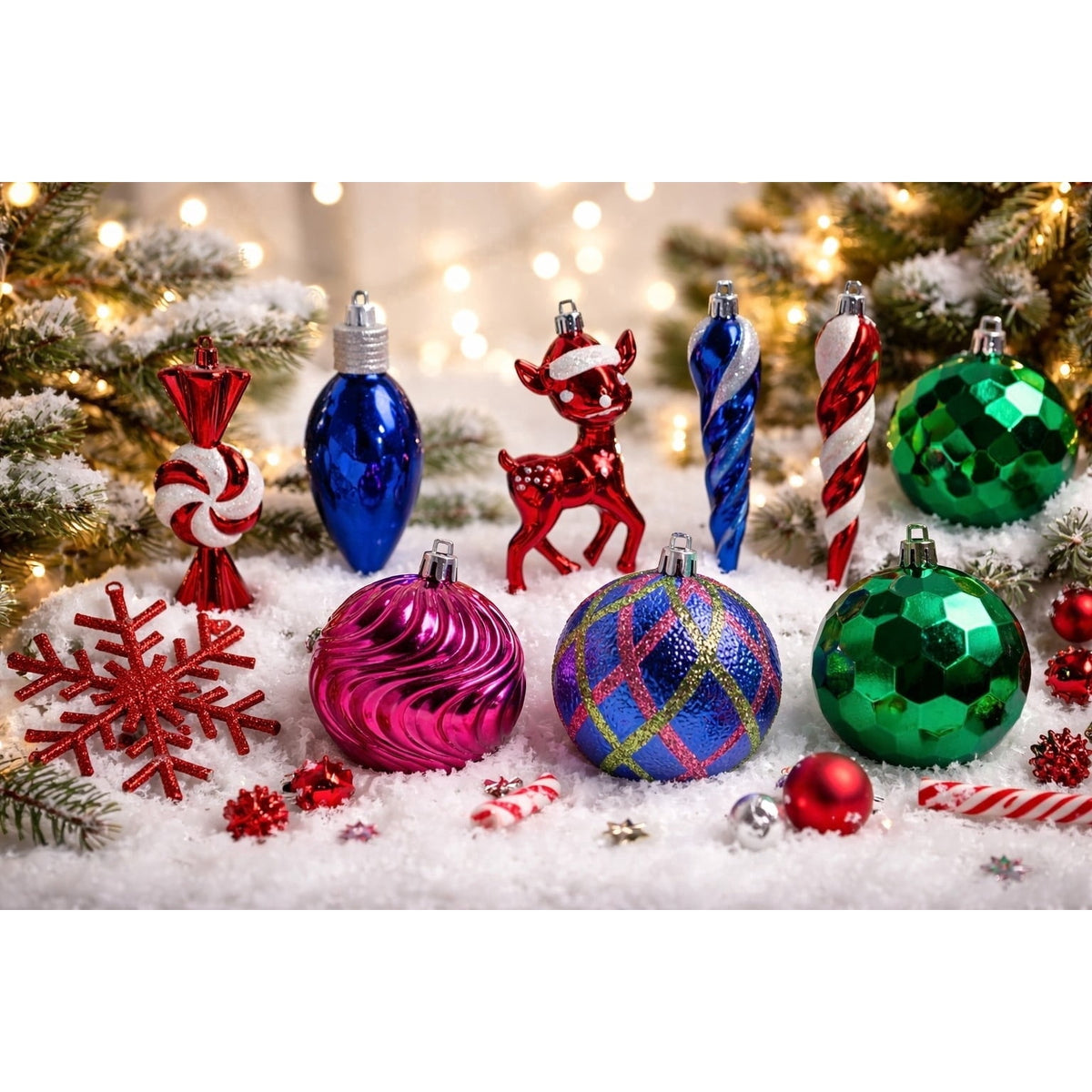 70-Count Bright Multicolor Shatterproof Christmas Ornaments, by Holiday Time