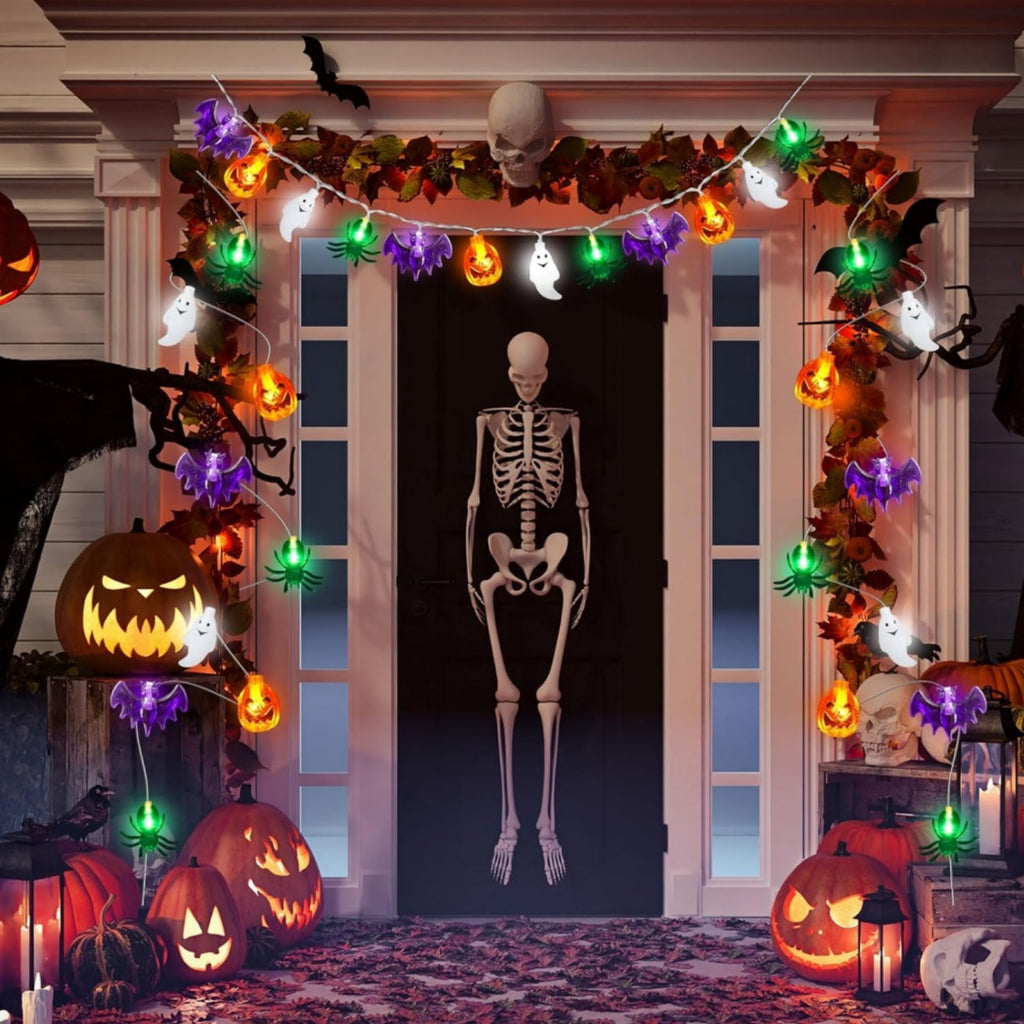 Katinyos Halloween Lights Decor,16 FT 40 LED 3D Pumpkin Bat Ghost Battery Operated String Lights with 8 Lighting Modes