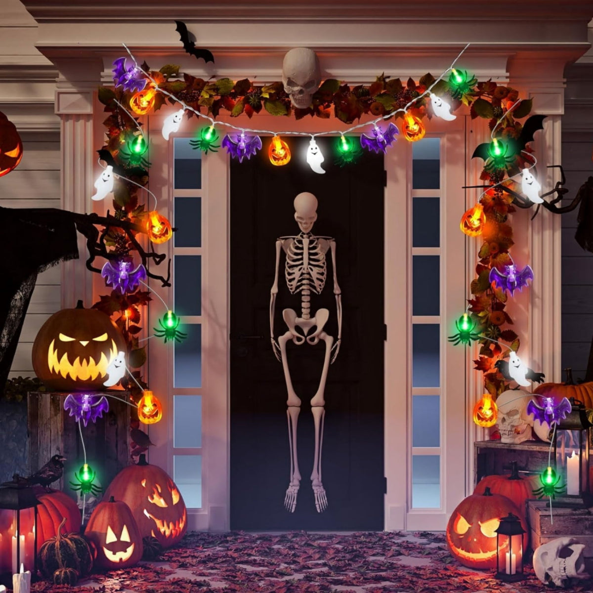 Katinyos Halloween Lights Decor,16 FT 40 LED 3D Pumpkin Bat Ghost Battery Operated String Lights with 8 Lighting Modes