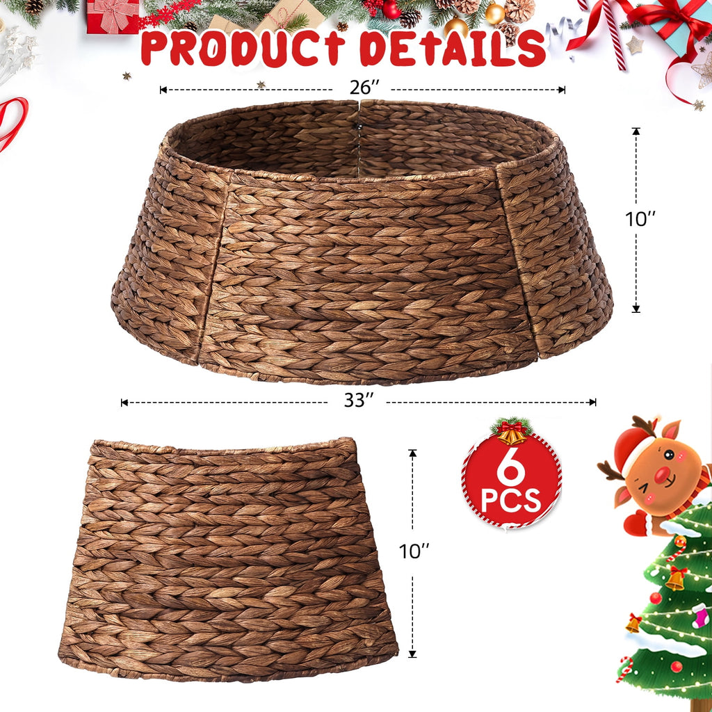 Ayieyill 26in Woven Hyacinth Christmas Tree Collar, Christmas Tree Decorations, Tree Skirt Accessory w/ Cord Cut-Out | Natural