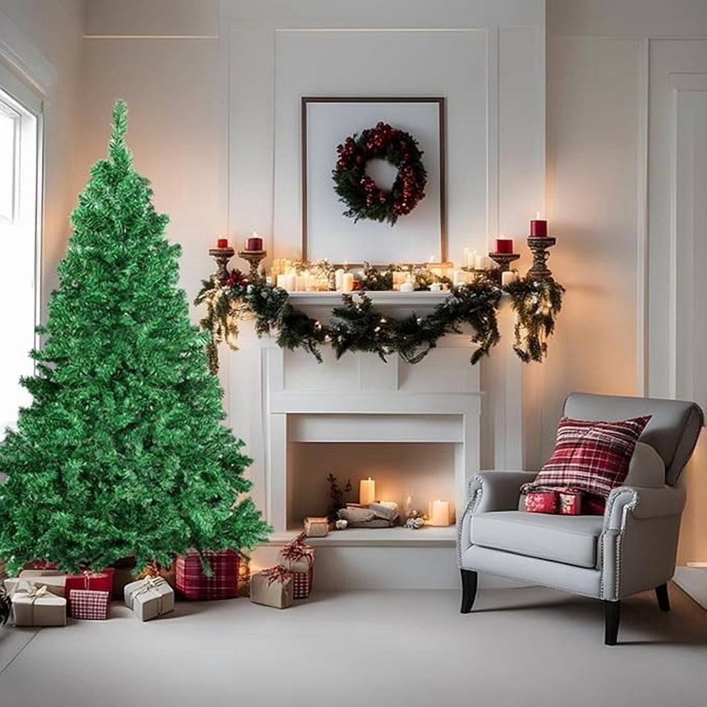 Artificial Christmas Tree, 7FT Premium Pine Unlit Holiday Decoration, Full Size Décor Easy Assembly Metal Stand