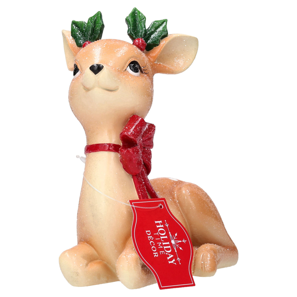 Sitting Deer with Bow Christmas Decoration, Multicolor, 6.8", by Holiday Time