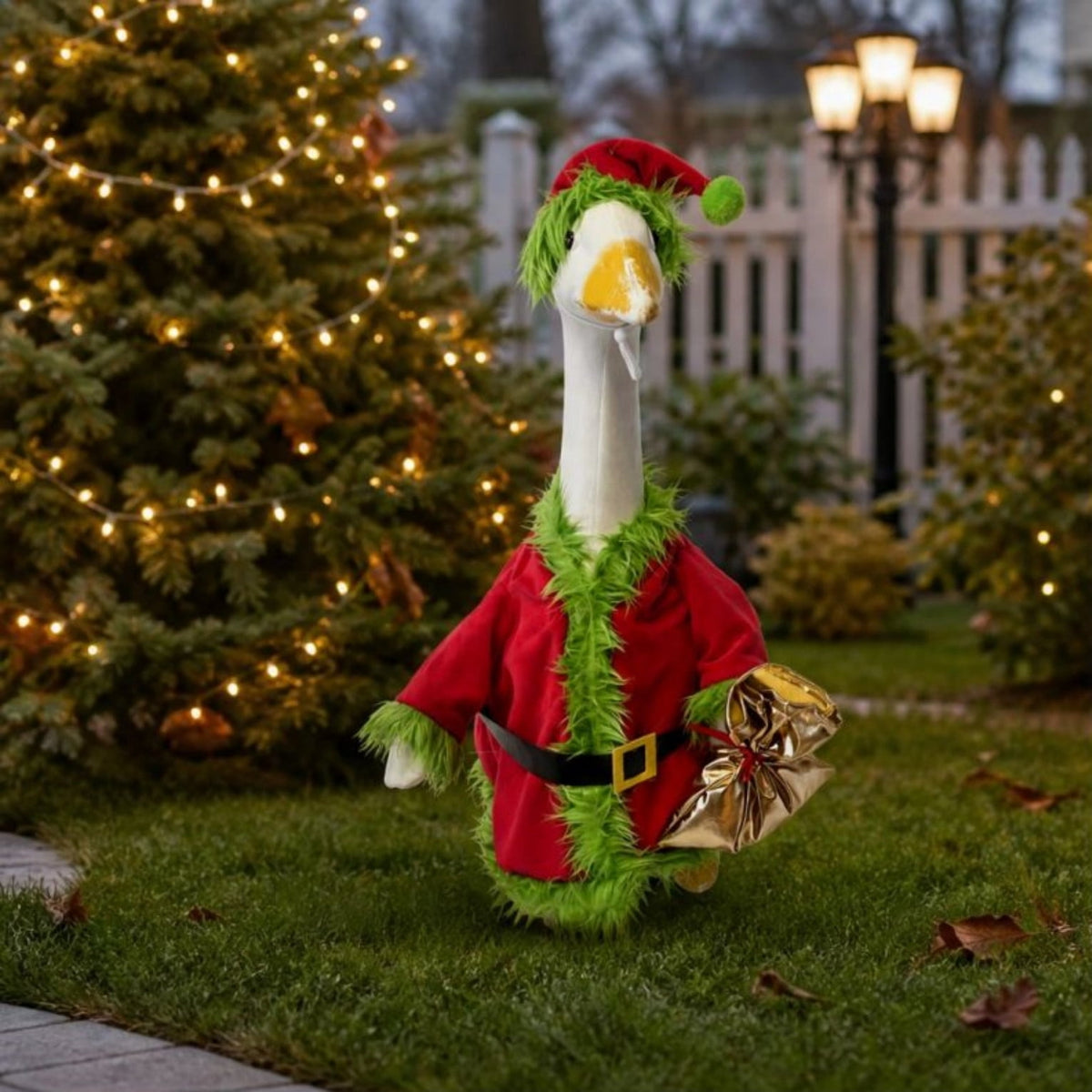 Aurorax Christmas Goose Clothes for Cement Goose Porch Goose 23"/17",Porch Goose Outfit 19 inch,Red Holiday Porch Goose Clothing Accessories for Garden Lawn Yard
