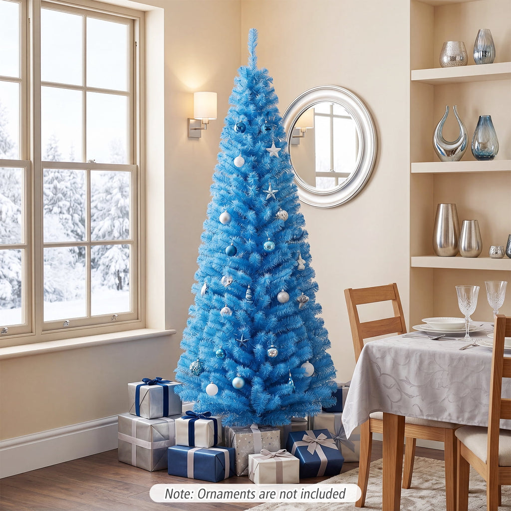 Patiojoy 6FT Blue Tinsel Artificial Pencil Christmas Tree w/ Sturdy Metal Stand Seasonal Holiday Decoration for Home, Party
