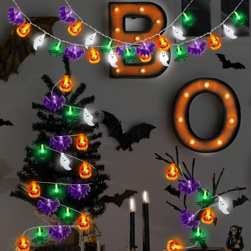 Katinyos Halloween Lights Decor,16 FT 40 LED 3D Pumpkin Bat Ghost Battery Operated String Lights with 8 Lighting Modes
