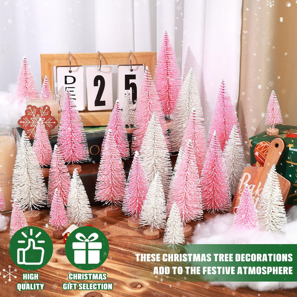 Ayieyill 30PCS Artificial Mini Christmas Trees, Mini Pine Tree Sisal Trees with Wood Base Bottle Brush Trees for Christmas Table Top Decor Winter Crafts Ornaments