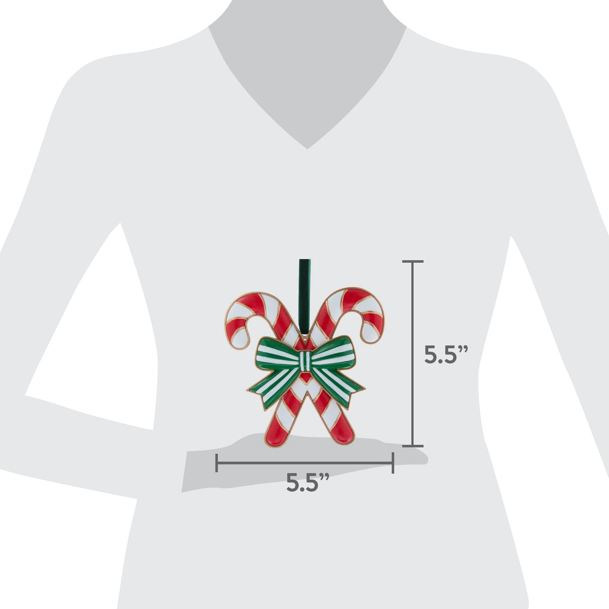 Red, White and Green Candy Cane and Bow Christmas Ornament, 5.5", by Holiday Time