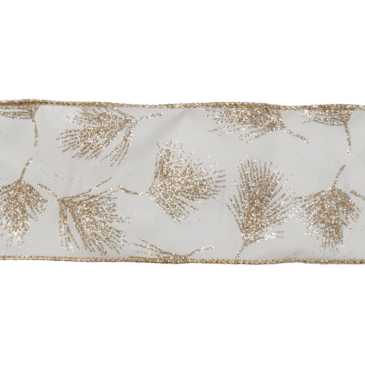 Cream and Gold Glitter Pine Sprig Christmas Ribbon, 2.5" x 25', by Holiday Time