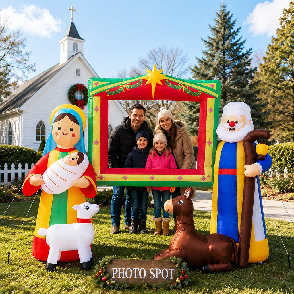 Wondiair 12FT Christmas Inflatable Nativity Scene with LED Lights for Outdoor Yard and Church Decor