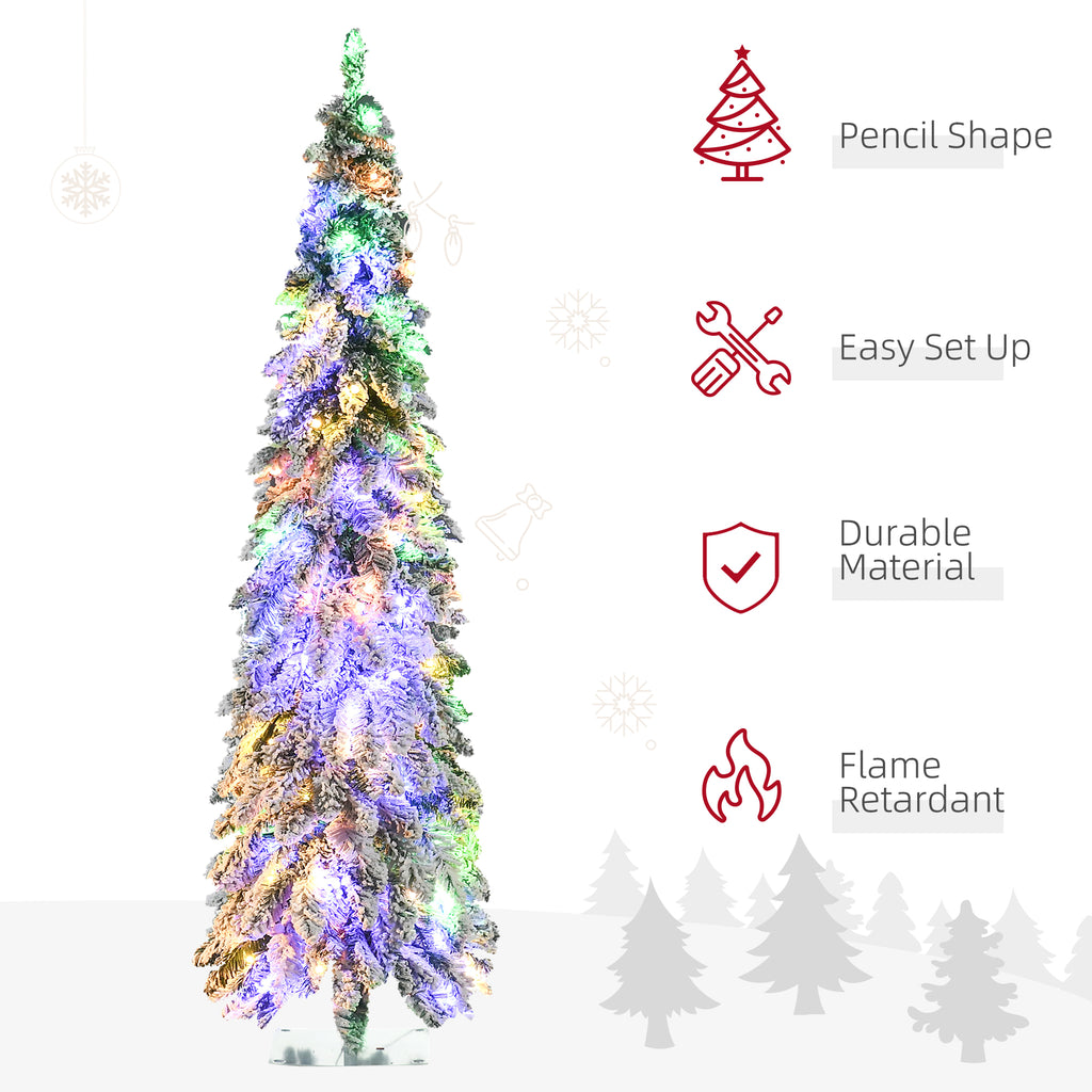 HOMCOM 4' Downswept Slim Snow Artificial Christmas Tree with LED Lights