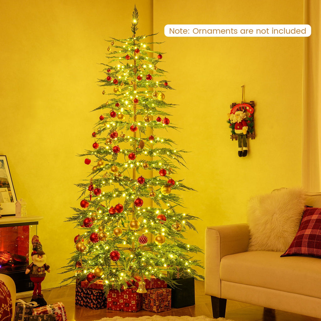 Costway 6.5 FT Pre-Lit Cypress Christmas Tree Hinged with 470 PE Branch Tips Timer & 430 Lights